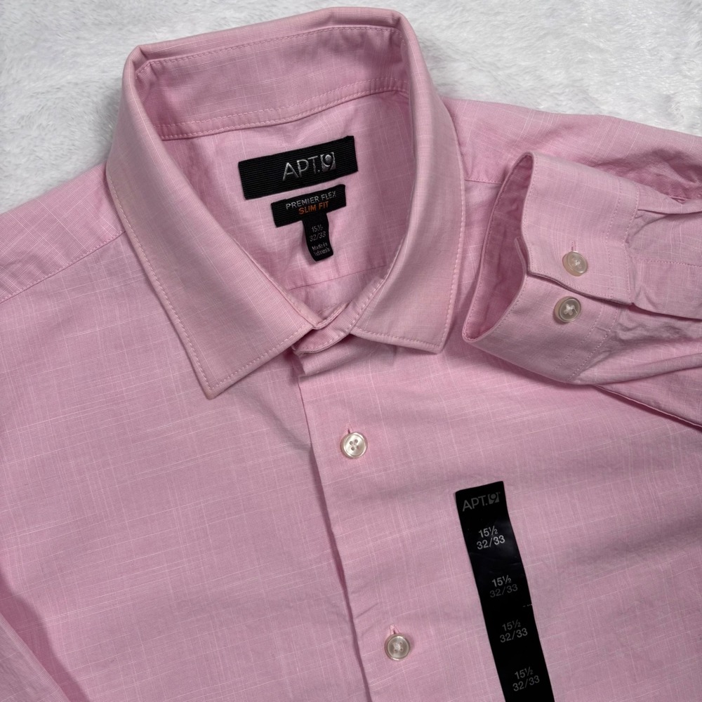 Apt 9 Performance Dress Shirt Men M 15.5 32/33 SLIM Pink Premier Flex Easy Care